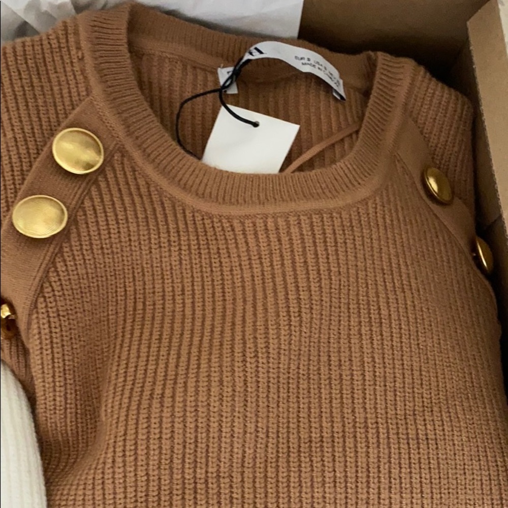 Zara Tan Gold Button Puff Sleeve Sweater - Picture 6 of 6